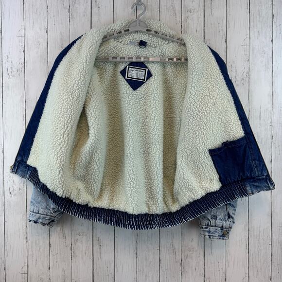 VTG 80's Hugo Valentino Acid Wash Sherpa Lined Denim Trucker Jacket Size Large - Picture 9 of 15